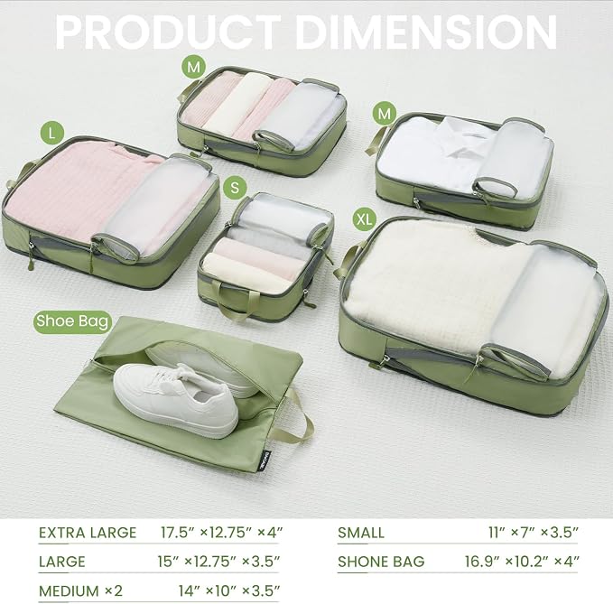 BAGAIL 6 Set Ultralight Compression Packing Cubes Packing Organizer - Image 2