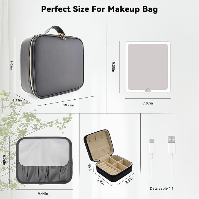 Travel Makeup Bag with LED Mirror with 3 Lighted Settings, Adjustable Dividers - Image 8