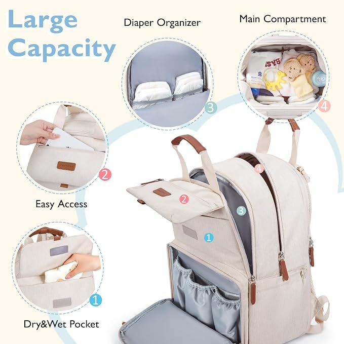 mommore Diaper Bag Backpack, Large Diaper Bag Expandable - Image 3