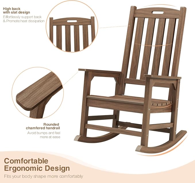 Psilvam Outdoor Rocking Chair Set of 2, Poly Lumber Oversized Rocking Chair - Image 5
