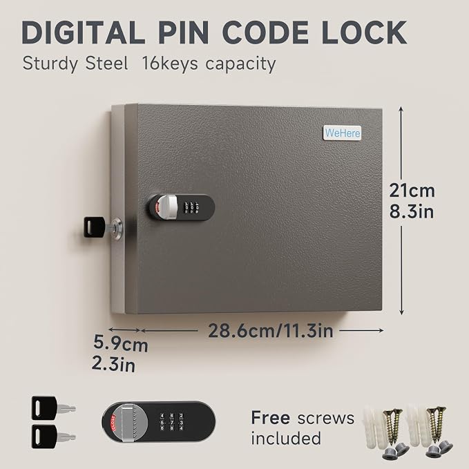 WeHere Key Lock Box Wall Mount, 16 Key Cabinet - Image 2