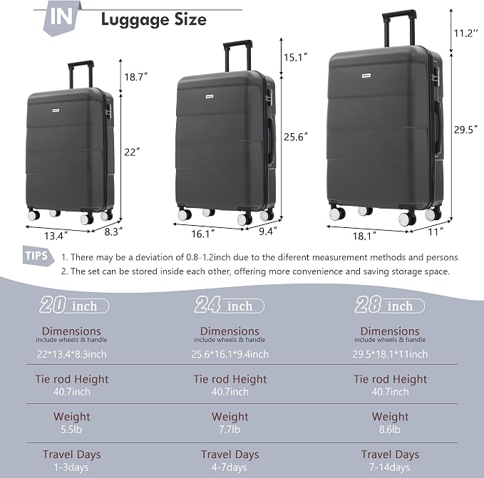 Merax Luggage Sets of 3 Piece Carry on Suitcase Airline Approved, Hardcase - Image 2