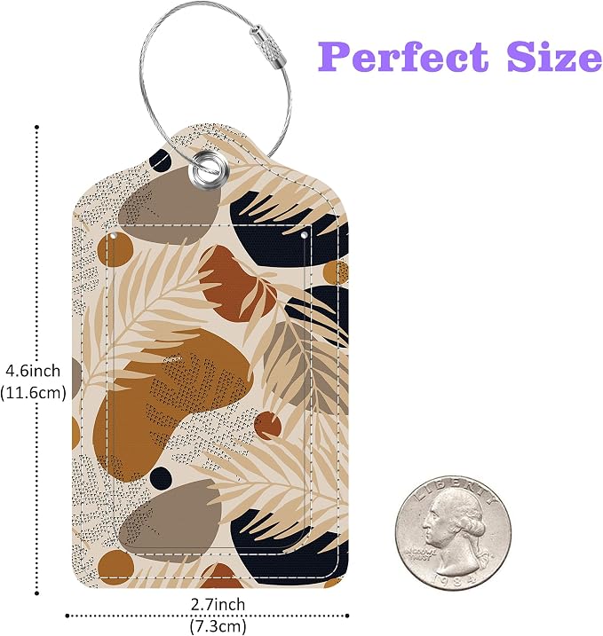 Boho Tropical Leaves Luggage Tags 2PCS PU Leather Suitcases Tag - Image 2