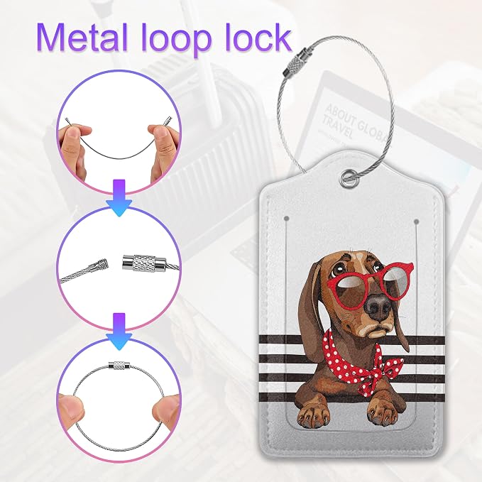 2 Pack Leather Luggage Tag for Suitcase Cool Dachshund Cute Animal Unique - Image 4