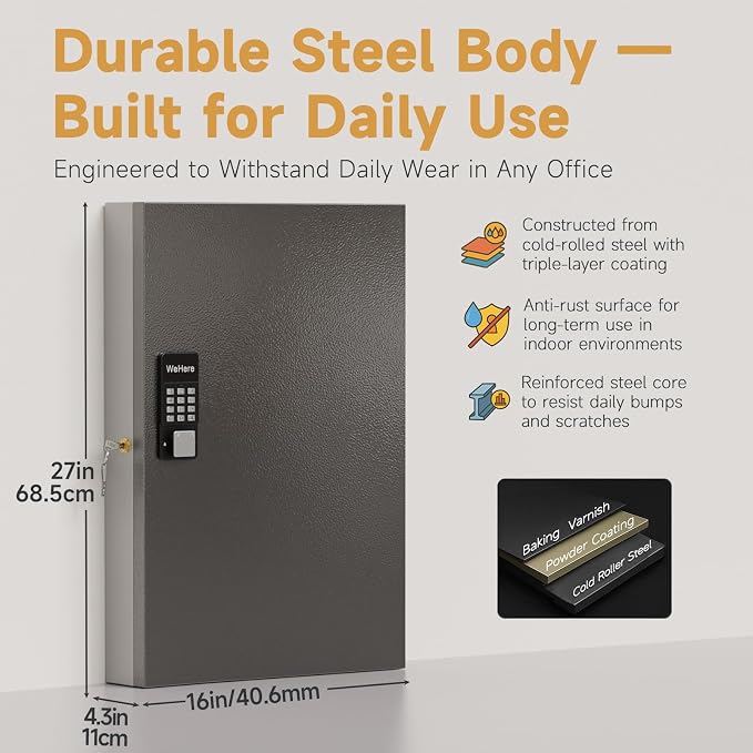 96 Key Lock Box Wall Mount, Smart Key Cabinet One Time Password/APP - Image 2