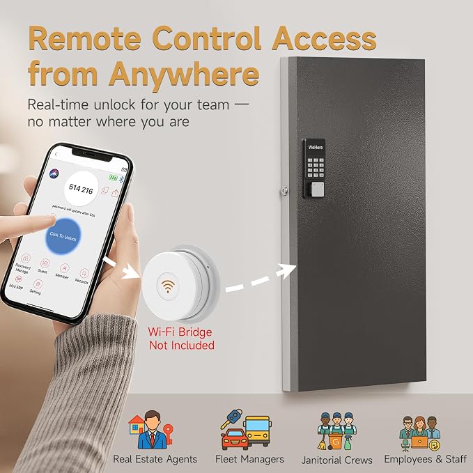 120 Key Lock Box Wall Mount, APP Bluetooth/Wi-Fi, OTP/Fixed Code, Key Unlock - Image 4