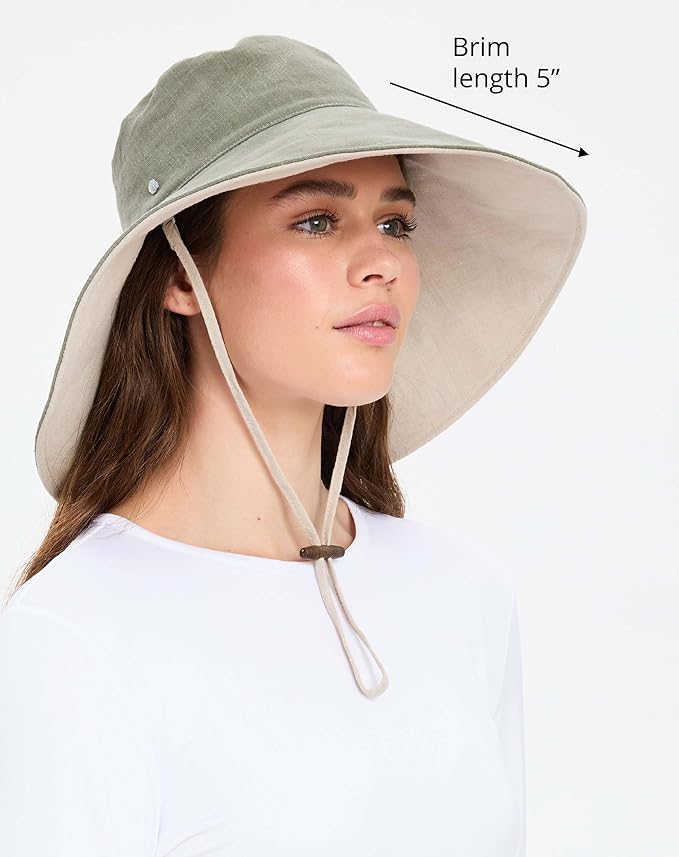 Solbari Women’s Ultra-Wide Cotton Linen Sun Hat UPF 50+, Adjustable - Image 2
