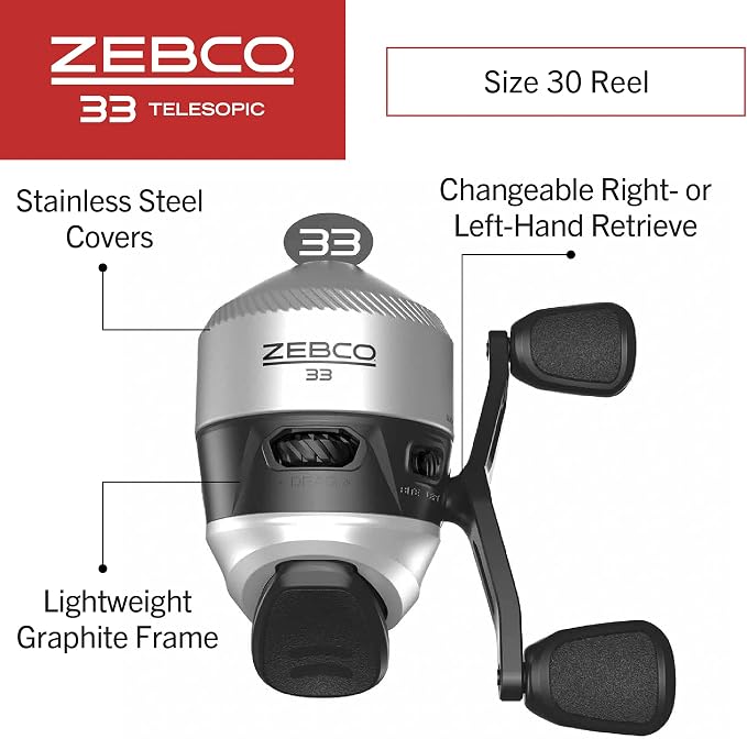 Zebco 33 Spinning Reel and Telescopic Fishing Rod Combo - Image 3