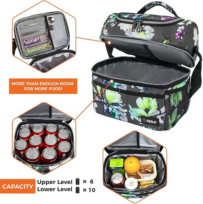 OPUX Lunch Box For Women, Insulated Large Lunch Bag Adult Work, Double Decker - Image 7