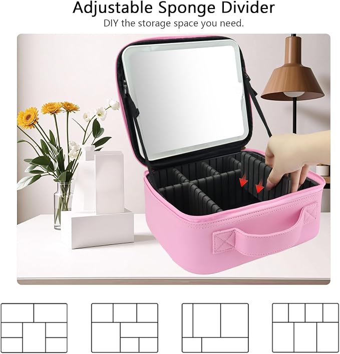 Travel Makeup Bag with LED Mirror Travel Makeup Organizer with 3 Lighted - Image 4