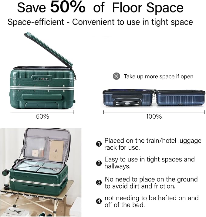 Hanke 24 Inch Checked Luggage Front Opening Rolling Suitcase Hard Sided Luggage - Image 3