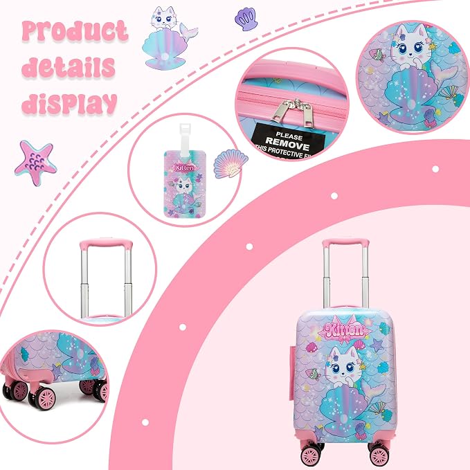 Cute Cat Kid’s Luggage Set 2 Piece Suitcase Set 16" Hardside Luggage - Image 3