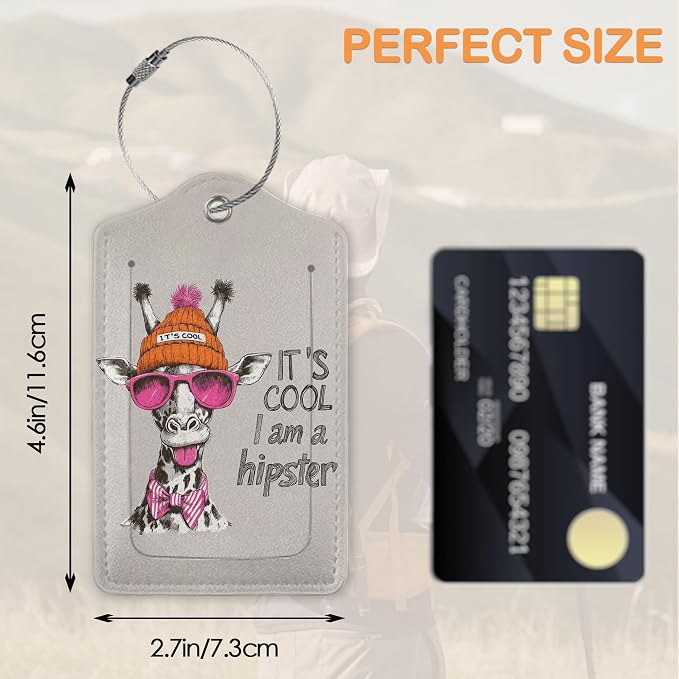Funny Hipster Giraffe 3 Pack PU Leahter Luggage Tag - Image 2