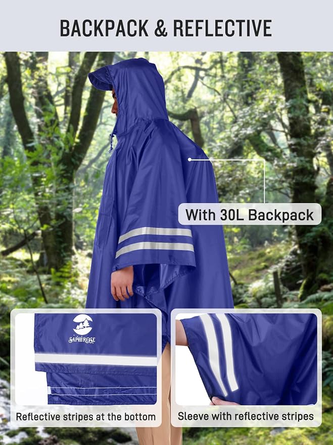 SaphiRose Hooded Rain Poncho Waterproof Raincoat Jacket - Image 6
