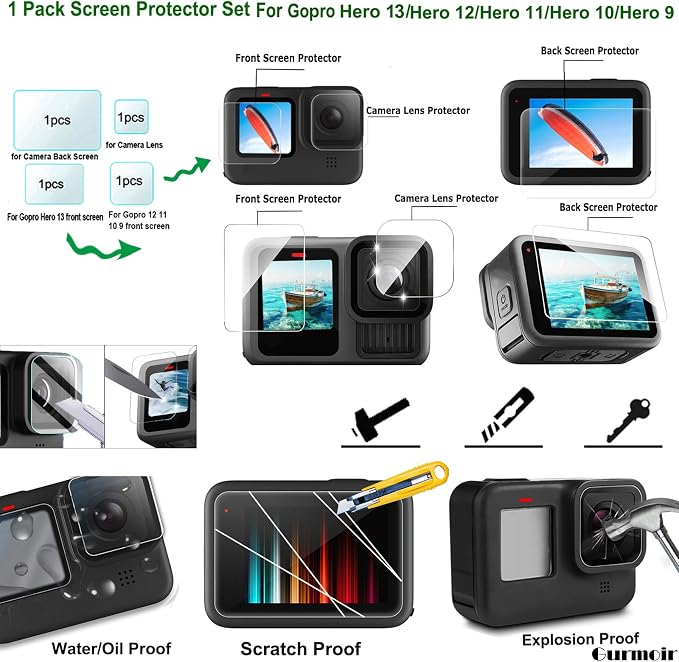 Gurmoir Accessory Pack for Go Pro 13 12 11 10 9 Hero, Full Essential - Image 3