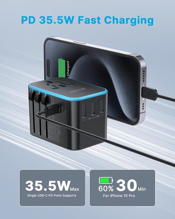 Universal Travel Adapter, VINTAR 35.5W International Power Adapter - Image 2