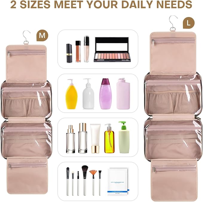 Hanging Toiletry Bag for Women Travel, 2 Sizes Large & Small Waterproof - Image 3