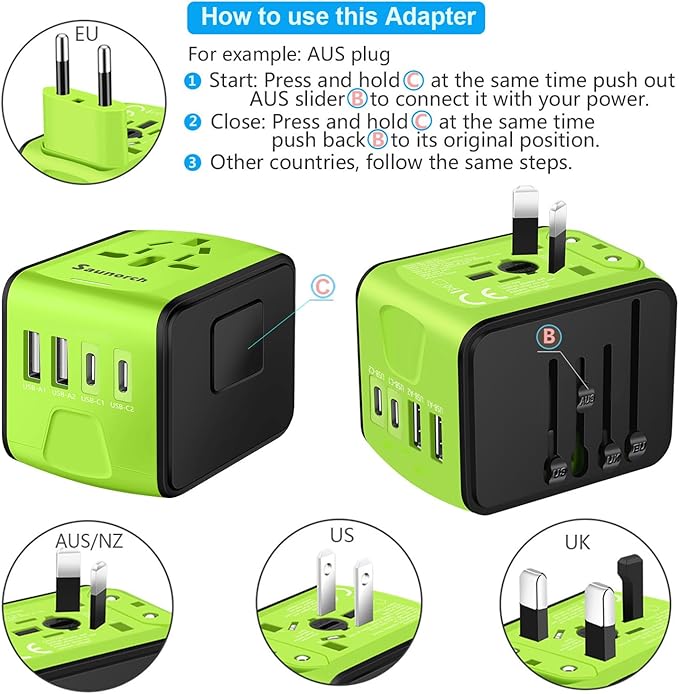 Travel Adapter Worldwide, Universal International Power Plug Adapter W/2.4A - Image 5