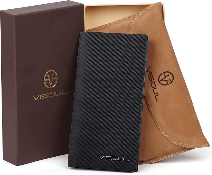 VISOUL Mens Leather Long Checkbook Bifold Wallets - Image 7