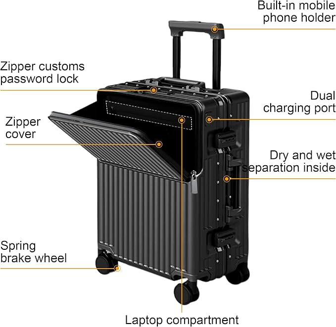 Zipperless Luggage, Polycarbonate Aluminum Hard Shell, Expandable Carry-On - Image 2