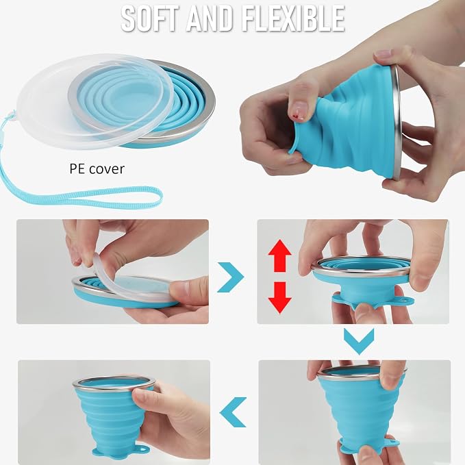 JBER Silicone Collapsible Travel Cup, 4 Pack Silicone Folding Camping Cup - Image 5