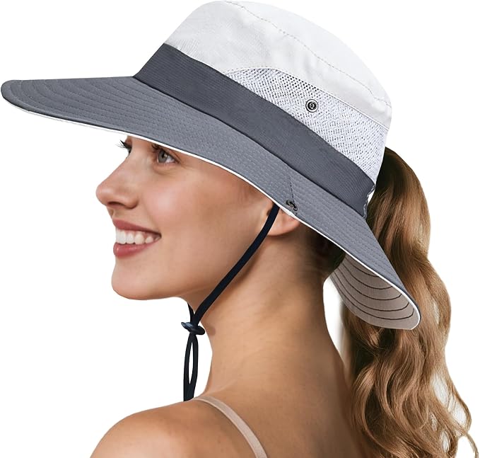 NPQQUAN Ponytail Sun Bucket Hats by NPQQUAN