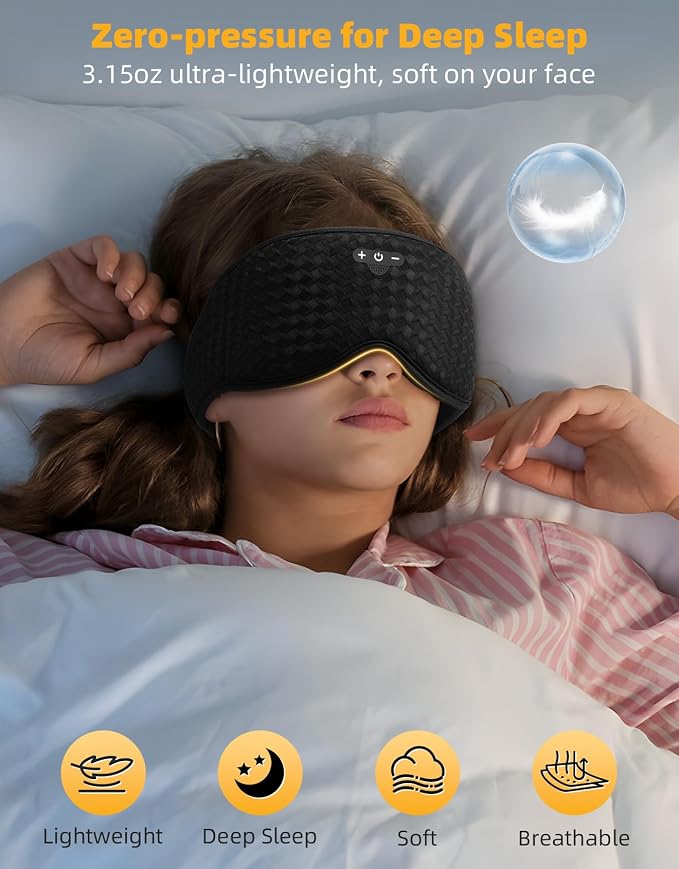 3D Contoured Sleep Mask with Bluetooth Headphones, Adjustable Blackout Sleeping - Image 4