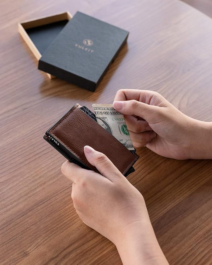 VULKIT Card Holder Pop Up Slim Wallet Leather RFID Blocking Card Case Up to 8 - Image 6