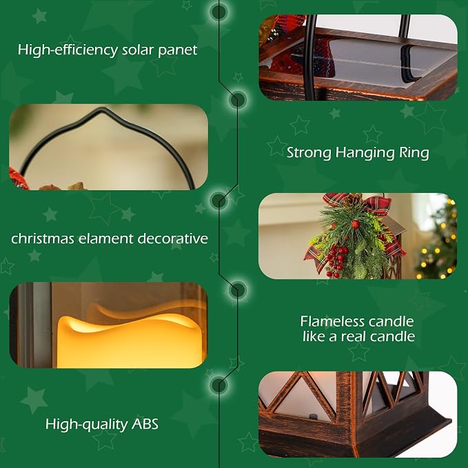 Christmas Solar Lanterns Outdoor, Waterproof Garden Hanging Lanterns, Solar - Image 3