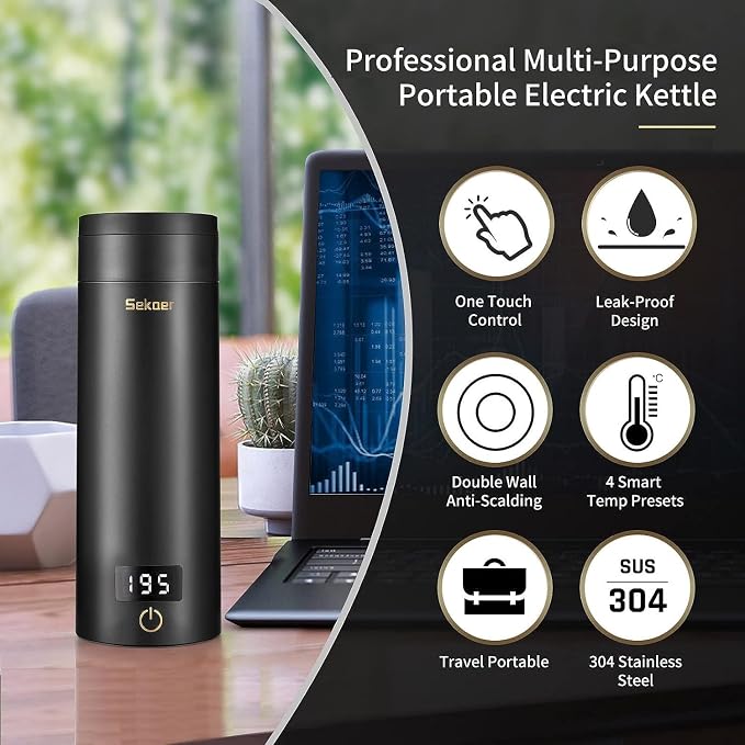 Sekaer Travel Electric Tea Kettle Portable Small Mini Coffee Kettle, - Image 2