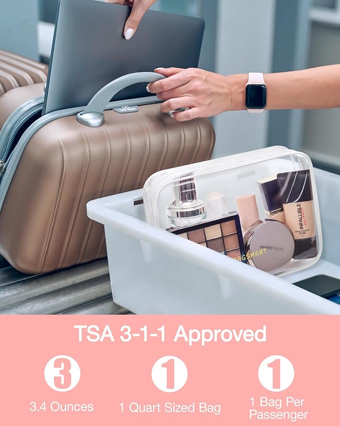 BAGSMART Clear Toiletry Bag, 3 Packs TSA Approved Water Resistant Quart Size - Image 3