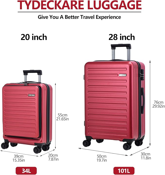 TydeCkare 2pcs 20/28" Luggage Set Lightweight HardShell, Only 20 Inch Carry On - Image 2