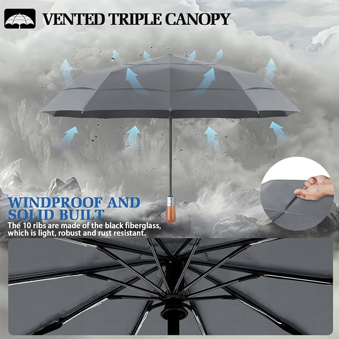 3T Wind Armor Travel Umbrella Compact Easy Auto Open Close Folding Umbrellas - Image 4