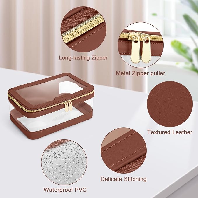 Travel Clear Makeup Bag with Makeup Brush Bag, Leather Makeup Case Toiletry Bag - Image 5