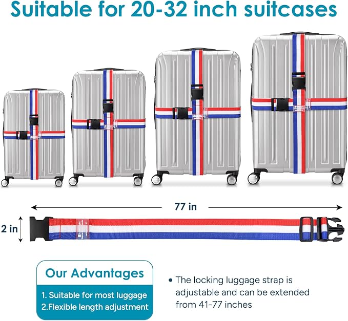 Travel Inspira Luggage Straps for Suitcases, Adjustable Suitcase Strap - Image 3