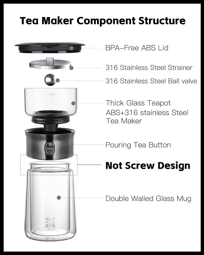 ZENS Modern Glass Tea Infuser Teapot, Smart One Touch Tea Maker - Image 7