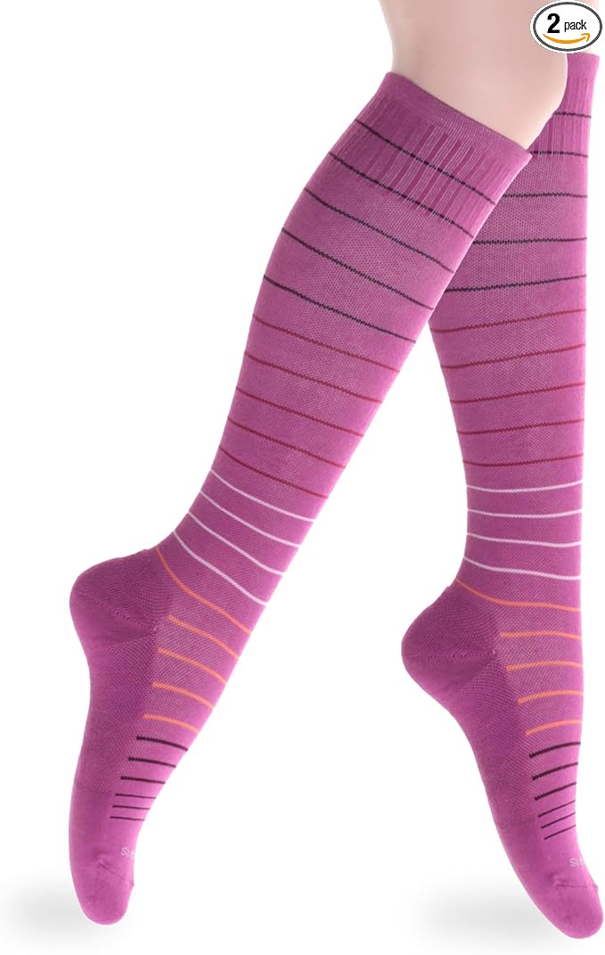 Cotton Compression Socks for Women & Men. 15-20 mmHg Support Knee-High Berry by SocksLaneCompression