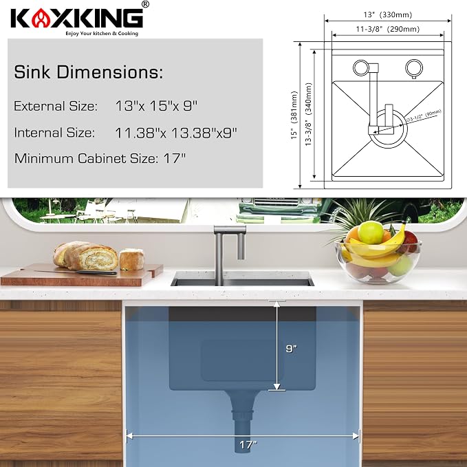 RV Sink 13x15x9, Compact Workstation Bar Sink - Image 8