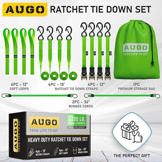 AUGO Ratchet Straps Heavy Duty 4 Pack -15 FT - 2200 LB Break Strength – - Cargo - Image 5