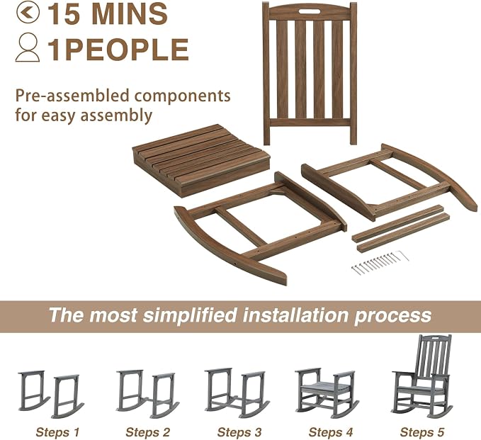 Psilvam Outdoor Rocking Chair, Poly Lumber Oversized Rocking Chair - Image 6