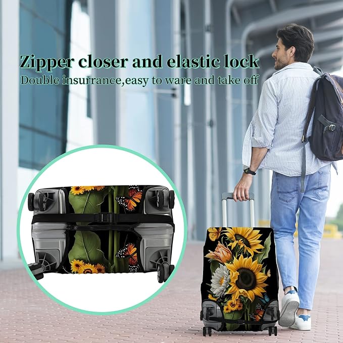 Suitcase Protector Plus 1 Luggage Tag, Sunflower Orchids Travel Suitcase Cover - Image 5