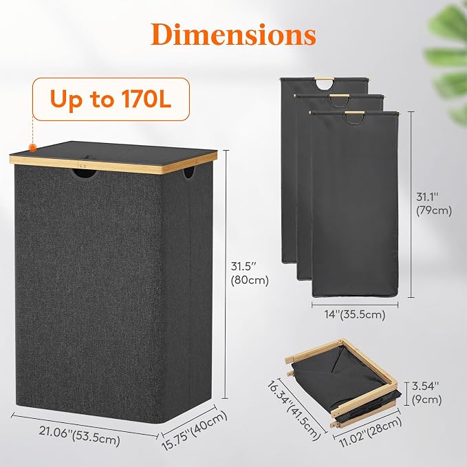 Lifewit 170L Triple Laundry Hamper - Image 4