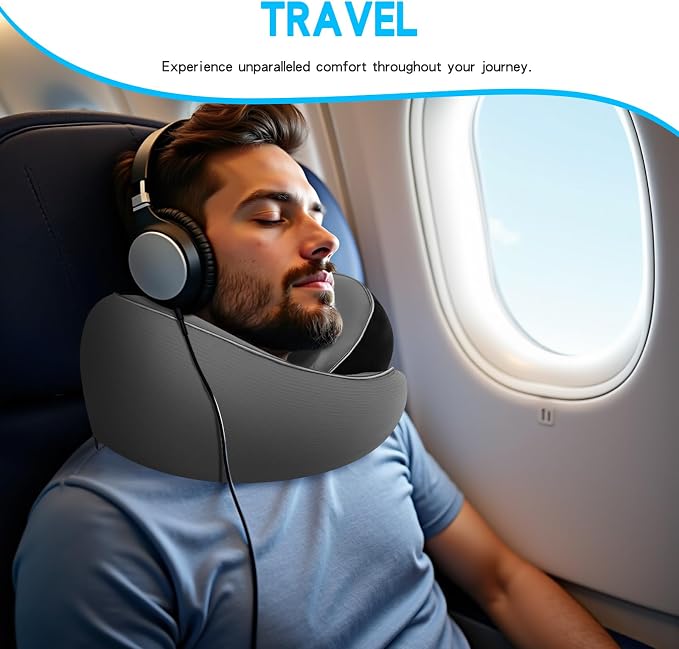 Adjustable Memory Foam Grey U-Shaped Travel Pillow - Image 6