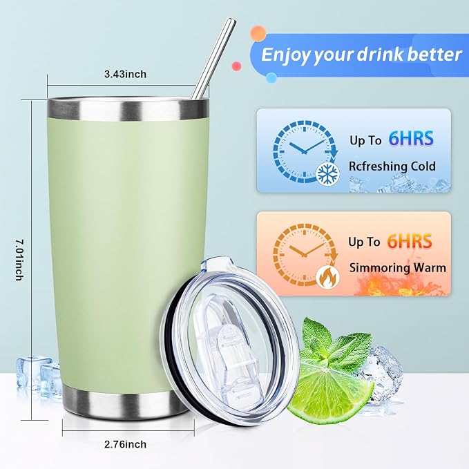 20oz Tumbler with Straw and Brush, Stainless Steel Vacuum Insulated tumbler - Image 2