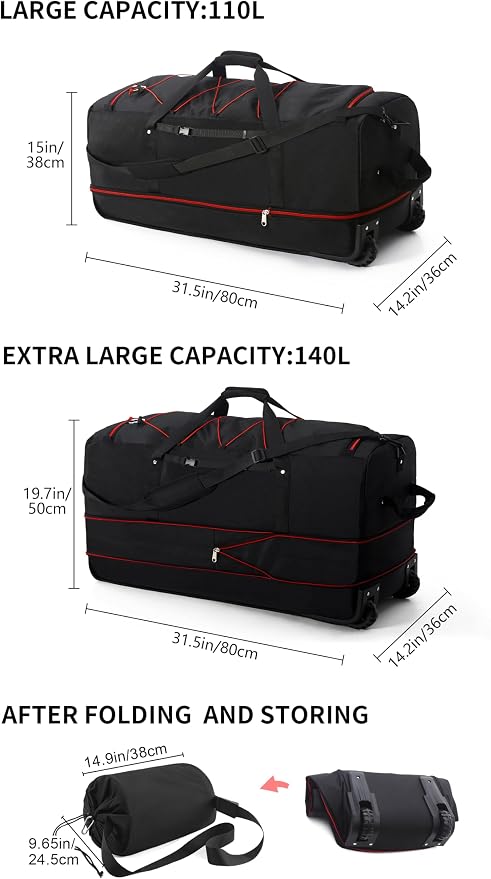 CONTAIL 32”110L Expandable 140L Rolling Duffle Bag - Image 4