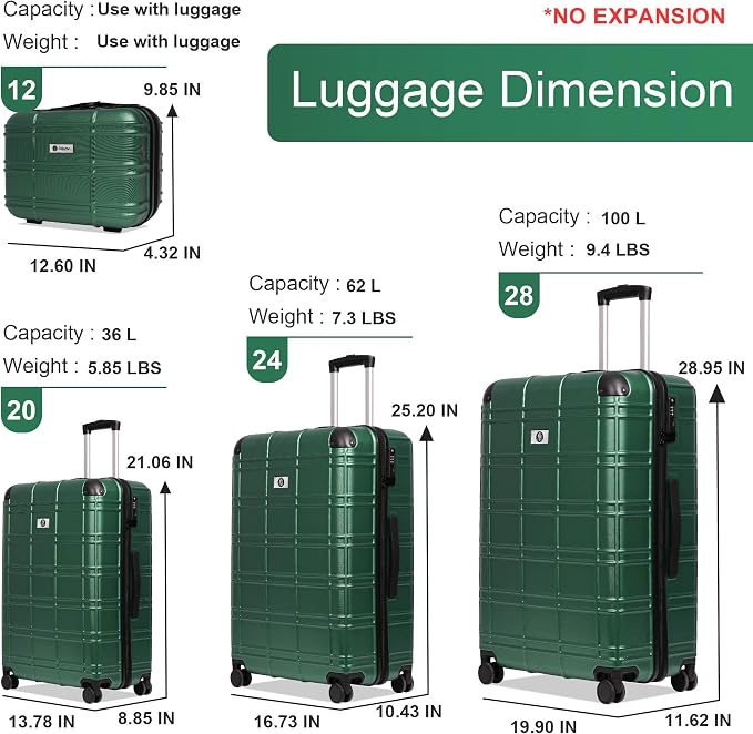 Luggage Sets 4 Piece, ABS PC Lightweight Suitcases - Image 6