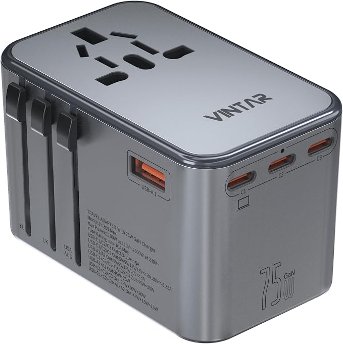 Universal Travel Adapter, VINTAR 75W GaN International Power Adapter by VINTAR
