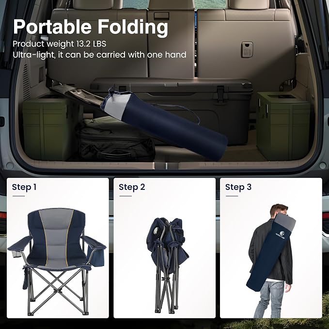 HIGH POINT SPORTS Oversized Portable Camping Folding Chair, Heavy Duty Portable - Image 9