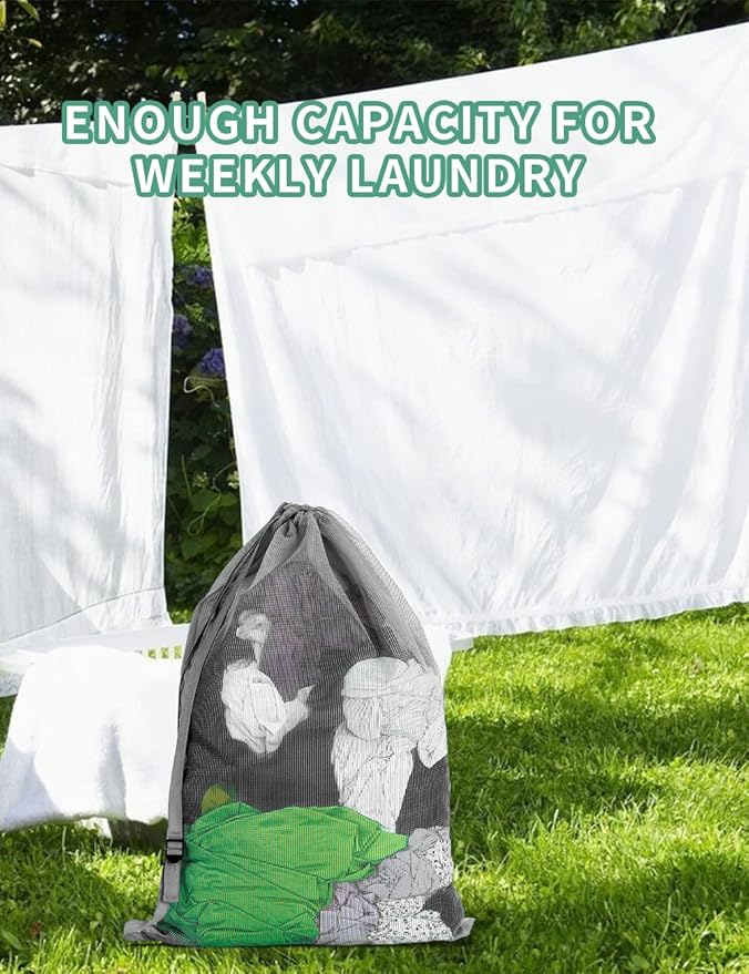 Mesh Laundry Bags with Adjustable Shoulder Strap, Drawstring Closure, Mixed - Image 6