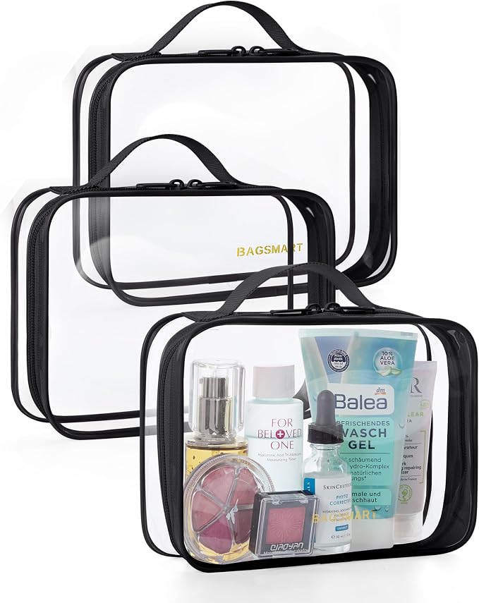 BAGSMART TSA Approved Clear Toiletry Bag, 3 Packs Quart Size Water Resistant by BAGSMART